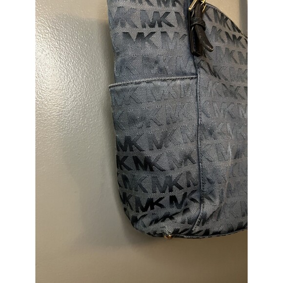 Michael Kors Tote Bag Womens Large Blue MK Monogram Shoulder Purse Handbag Zip - Picture 5 of 13